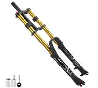 HOMSXPAC Horquilla de suspensión AuroraXQ DH MTB, 26, 27,5 y 29 Pulgadas, AIR-32, Doble Hombro, Tubo Recto, 1-1/8, Ajuste de Rebote (Dorada, 26 Pulgadas)