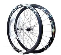 HOMSXPAC Ruedas de Bicicleta de Carretera 700C, Eje pasante, Llantas de Doble Capa, 36 mm de Profundidad, 12 x 100/12, 142 mm de Recorrido, Freno de Disco, bujes HG de 24 Orificios, Juego d