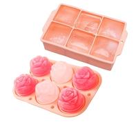 HOMTERN Bandeja de silicona para cubitos de hielo con tapa, juego grande de 6 moldes de hielo grandes, 5 cm³, apto para congelador, bandejas de silicona a prueba de fugas, formas rosas y cuadradas con