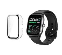 HOMTERN Funda compatible con Amazfit GTS 4 Mini, funda de policarbonato duro transparente con película protectora de pantalla de vidrio templado, carcasa completa a prueba de golpes y arañazos