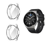 HOMTERN Paquete de 2 fundas compatibles con Huawei Watch GT 3 Pro de 43 mm/46 mm, carcasa ligera de TPU suave, a prueba de caídas, a prueba de arañazos, pantalla flexible, cubierta completa, paquete