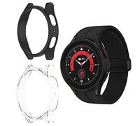HOMTERN Paquete de 2 Fundas compatibles con Samsung Galaxy Watch 5 Pro de 45 mm, Carcasa rígida de policarbonato a Prueba de Golpes y arañazos, Transparente y Negra