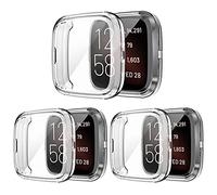 HOMTERN Paquete de 3 fundas protectoras de pantalla para Fitbit Versa 2, cubierta completa de TPU transparente, a prueba de golpes, a prueba de arañazos (paquete de 3 transparentes)