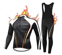HOMTOL Conjunto de maillot de ciclismo de invierno de forro polar térmico para hombre de manga larga Traje de ciclismo de forro polar térmico Pantalones cortos de ciclismo con acolchado de asiento 9D