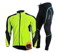 HOMTOL Trajes de Ciclismo de Manga Larga para Hombre Conjunto de Ciclismo de Manga Larga Transpirable Ropa de Ciclismo con Forro Polar Térmico Pantalones de Ciclismo (l, verde)