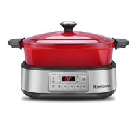 Homtone Cacerola 6 en 1 Slow Cooker, 5,5 l, programable, esmaltada extraíble, revestimiento de cerámica, cocción lenta, dora, cocción al vapor con rejilla de vapor, color rojo