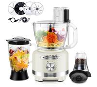 Homtone Robot de Cocina y Batidora 1000W, Disco para Cortar, Rallar, Amasar y Crema, Accesorios Multifuncionales 10 en 1 para Molinillo de Café, Exprimidor, Batidora y Masa, 3.8L, 6 Funciones Prest