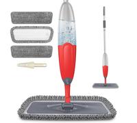 HOMTOYOU - Mopa de Microfibra para Suelos de Madera Dura Seca y húmeda con Botella Recargable de 635 ml, giratoria de 360 Grados, con 3 recambios Reutilizables para Azulejos laminados, mármol