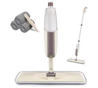 HOMTOYOU - Mopa con pulverizador para Limpieza de Suelos, con una Botella Recargable y 3 Almohadillas de Microfibra Lavables, mopa húmeda en seco para el hogar, Cocina, Madera laminada, Madera,