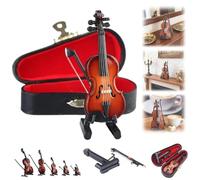 Homtrator - Figura en miniatura de violín jugable, réplica de violín coleccionable con soporte, funda y arco, llavero para casa de muñecas con música triste