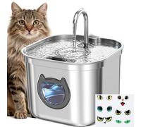 Homtyler Fuente de agua automática de lujo para gatos, dispensador de agua para perros de acero inoxidable de 2.2 L/74 onzas con filtro, sin BPA y silencioso, con luz LED, fácil de limpiar y ventana