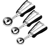 HOMURE H Juego de 3 cucharas para galletas, incluye 1 cucharada/2 cucharadas/3 cucharadas, cuchara de masa para galletas, juego de 3, acero inoxidable 18/8, buen agarre, antideslizante, para galletas