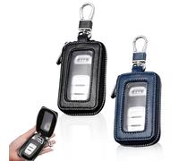 HOMURY 2 llaveros de coche: estuche llavero vintage de piel con cremallera y mosquetón, protección llavero, bolsa llavero universal (negro, azul real)