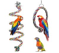 HOMURY 2 Paquetes Juguetes de Pájaro: 150cm Espiral Cuerda Columpio de algodón Cuerda para Escalar de PáJaros, 18 cm de diámetro Pájaro Colgante Perchas de Anillo para Loros, Juguetes para Loros