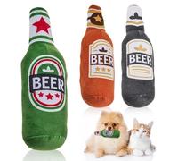 HOMURY 3 botellas de cerveza suaves y chirriantes, juguetes de peluche para perros con papel de hierba gatera, juguete para masticar para gatos y perros