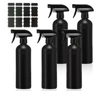 HOMURY 5 botellas pulverizadoras negras de 500 ml: botellas pulverizadoras para peluquería, botellas con etiqueta impermeable, botella pulverizadora para plantas, botella pulverizadora para cabello,