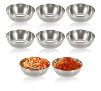 HOMURY 8 cuencos redondos para salsas: cuencos para servir de acero inoxidable, mini cuencos para salsas, cuencos para salsas, para sushi, aperitivos, especias, mostaza (8,2 x 2,7 cm), color plateado