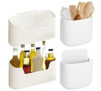 HOMURY Caja de almacenamiento montada en la pared de 4 unidades: organizador de puerta de armario sin taladrar, autoadhesivo, ABS, para cocina, armario de cocina