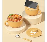 HOMURY Cuenco instantáneo en forma de cachorro: 1200 ml Ramen con tapa y cuchara, portátil de acero inoxidable, a prueba de fugas, para fideos y sopa