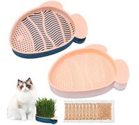 HOMURY Juego de 2 bandejas de hierba para gatos con forma de pescado, juego de 2 unidades, cómodo para gatos y mascotas, con 10 bolsas de semillas