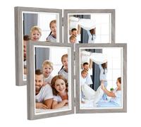 HOMURY Juego de 2 marcos de fotos dobles plegables, marcos de fotos de madera, marco de fotos plegable, marco de fotos con cristal para 2 fotos de 13 x 18 cm, marco de fotos collage para el escritorio