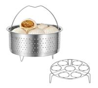 HOMURY Juego de 2 piezas para vaporera de acero inoxidable, diámetro de 20 cm, rejilla de vapor para huevos, diámetro de 17,5 cm, cesta de vapor con asa, para ollas, ollas a presión