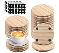 HOMURY Juego de 24 posavasos de madera: posavasos de madera con alfombrilla antideslizante, posavasos redondos de madera en blanco, para plantas, bebidas, cerveza, vidrio (10 x 10 x 0,8 cm)