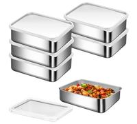 HOMURY Juego de fiambreras Meal Prep: 6 piezas de fiambrera de acero inoxidable con tapa de 500ml, contenedor para congelador, fiambreras con tapa, caja de almacenamiento de alimentos, caja apilable