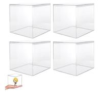 HOMURY Paquete de 4 cubos cuadrados acrílicos pequeños transparentes de 10 x 10 x 10 cm, vitrina de almacenamiento transparente para joyas, coleccionables, dulces