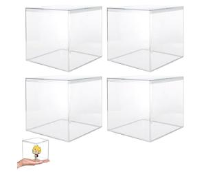 HOMURY Paquete de 4 cubos cuadrados acrílicos pequeños transparentes de 10 x 10 x 10 cm, vitrina de almacenamiento transparente para joyas, coleccionables, dulces