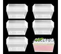 HOMURY Vasos de postre de plástico, vasos de postre: 50 vasos rectangulares de postre, 140 ml, caja de regalo de plástico, reutilizables, para postres, pudines, mousse (9,8 x 4,7 cm)