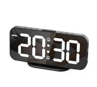 HOMVILLA Despertador Digital Pantalla LED Espejo Clara Grande Alimentación por Cable USB Eléctrico, Reloj Despertador Digital Brillo Regulable con Snooze, 2 Puertos de Carga USB, Incluye Adaptador