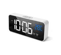HOMVILLA Digital Alarm Clock with Large LED Temperature Display, Portable Mirror Alarm with Dual Sleep Time Alarm 4-Level Adjustable Brightness Dimmer