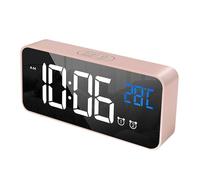 HOMVILLA Reloj Despertador Digital con Pantalla LED de Temperatura, Alarma de Espejo Portátil con Alarma Doble Tiempo de Repetición 4 Niveles de Brillo Regulable Dimmer 10 Música Puerto de Carga USB