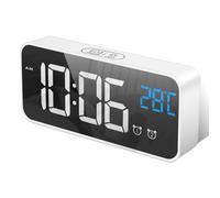 HOMVILLA Reloj Despertador Digital con Pantalla LED de Temperatura, Alarma de Espejo Portátil con Alarma Doble Tiempo de Repetición 4 Niveles de Brillo Regulable 10 Música Despertadores Digitales