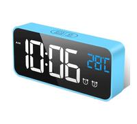 HOMVILLA Reloj Despertador Digital con Pantalla LED de Temperatura, Alarma de Espejo Portátil con Alarma Doble Tiempo de Repetición 4 Niveles de Brillo Regulable Dimmer 10 Música Puerto de Carga USB