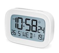 HOMVILLA Reloj Despertador Digital Pilas Pequeño con Temperatura, Retroiluminación, Fecha y Día de la Semana, Zumbador Fuerte, 12/24H, Snooze para Dormitorio y Viajes (2 Baterías AAA Incluidas)