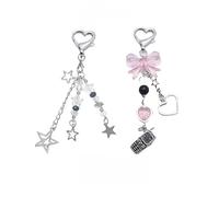 Homvog Bonito llavero estético Y2K llavero accesorios corazón mariposa fresa oso llavero para adolescentes niñas mujeres regalos, 2pcs Star Phone, M