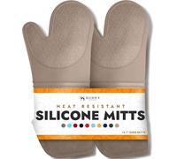 HOMWE - Manopla de horno de silicona profesional extralarga, guantes de horno con forro acolchado, resistentes al calor, guantes flexibles para horno, beige, 1 par, 14.7 pulgadas