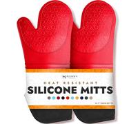 HOMWE Manopla de Horno de Silicona Profesional extralarga, Guantes de Horno con Forro Acolchado, Resistentes al Calor, Guantes de Horno Flexibles, Rojo, 1 par, 14.7 Pulgadas