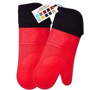 HOMWE Manopla de Horno de Silicona Profesional extralarga, Guantes de Horno con Forro Acolchado, Resistentes al Calor, Guantes de Horno Flexibles, Rojo, 1 par, 14.7 Pulgadas