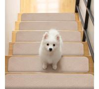Homwiz Alfombrillas para Escaleras Antideslizantes 76x20cm, 15 Alfombrillas Autoadhesivas Escalones Interiores, Recortables y Reutilizables - Protección para Mascotas, Mayores, Niños (Crema Beige)