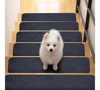Homwiz Alfombrillas para Escaleras Antideslizantes 76x20cm, 15 Alfombrillas Autoadhesivas Escalones Interiores, Recortables y Reutilizables - Protección para Mascotas, Mayores, Niños (Gris Oscuro)