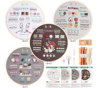 Homwiz Kit Bordado Completo, 4 Kits Bordado Principiantes Incluye 2 Bastidor Bambú para Bordar, Hilos Colores, Instruccion, Embroidery Kit Infantil Manualidades DIY (Kit de práctica)