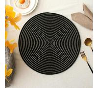 Homxi 2 PCS Manteles Individuales, 38 CM, Redondo con Líneas, Tapetes para Mesa Comedor Algodón Lino, Negro Oro