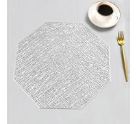 Homxi 2 PCS Manteles Individuales de Mesa, 38 x 38 CM, Geométrico Hueco Patrón de Polígono, Manteles Individuales Mesa Comedor PVC, Plata