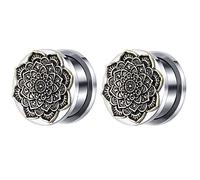 Homxi 2 Piezas Tunel Dilatador Oreja 8mm,Dilataciones Orejas de Acero Quirúrgico Dilataciones Orejas Flor Mandala Tuneles Dilataciones Plata Oro