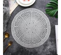 Homxi 8 Piezas Manteles Individuales, 38 CM, Redondo con Hueco, Tapetes para Mesa Comedor Decoración PVC, Plata