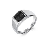 Homxi Anillo Acero Inoxidable Grabado Personalizado para Hombre Mujer, Cuadrado 10MM con Circonita, Anillo Plata de Bodas para Hombre Talla 20(60mm)