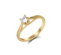 Homxi Anillo Acero Inoxidable Mujer Grabado Personalizado, Solitario Redondo con Circonita, Anillo Oro de Matrimonio para Mujer Talla 20(60mm)